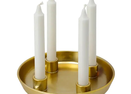 Goldenes Tablett-Set mit 4 Kerzenständern, Klein, ca. 23cm Durchmesser - Elegantes Wohnaccessoire TK Gruppe® Grosshandel 