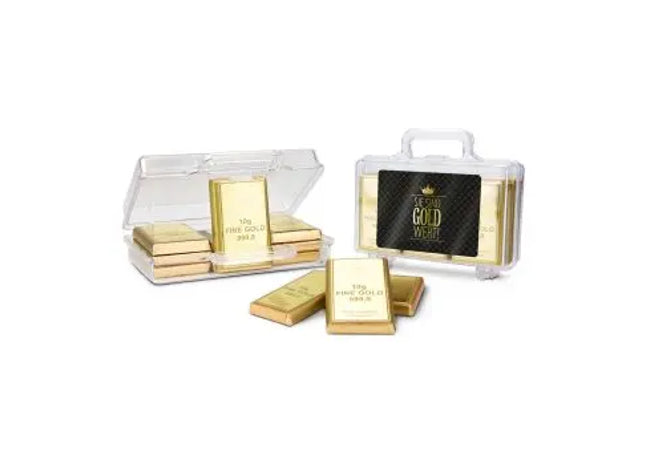 Goldkoffer mit 12 Schoko-Goldbarren, Motiv Sie sind ... – Exklusives Präsent TK Gruppe® Grosshandel 