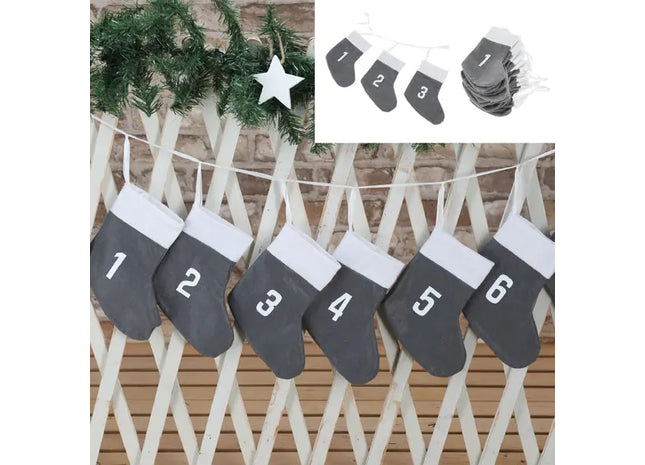 Grau Adventskalender Socken 18x20x260cm - Weihnachtsdekoration, Festliche Strümpfe, Countdown TK Gruppe® Grosshandel 