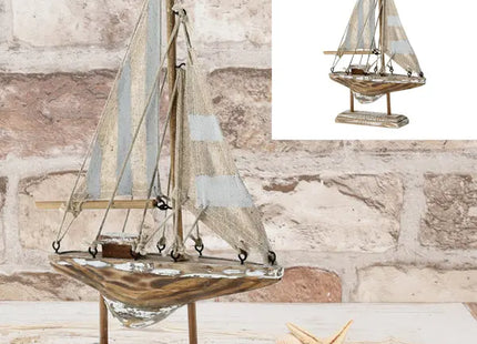 Dekoratives Segelboot Modell - Natur/Grau, Klein, ca. 22cm Hoch, Maritime Wohnraumdeko TK Gruppe® Grosshandel 