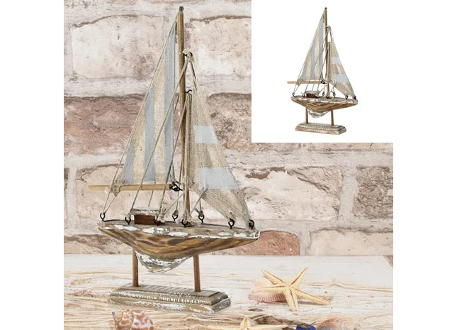 Dekoratives Segelboot Modell - Natur/Grau, Klein, ca. 22cm Hoch, Maritime Wohnraumdeko TK Gruppe® Grosshandel 
