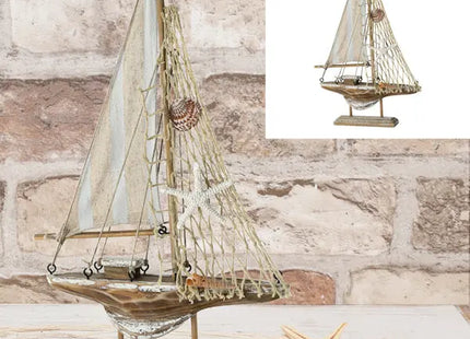 Dekoratives Segelboot Modell - Natur/Grau, Mittel, ca. 32cm Hoch, Maritime Wohnraumdeko TK Gruppe® Grosshandel 