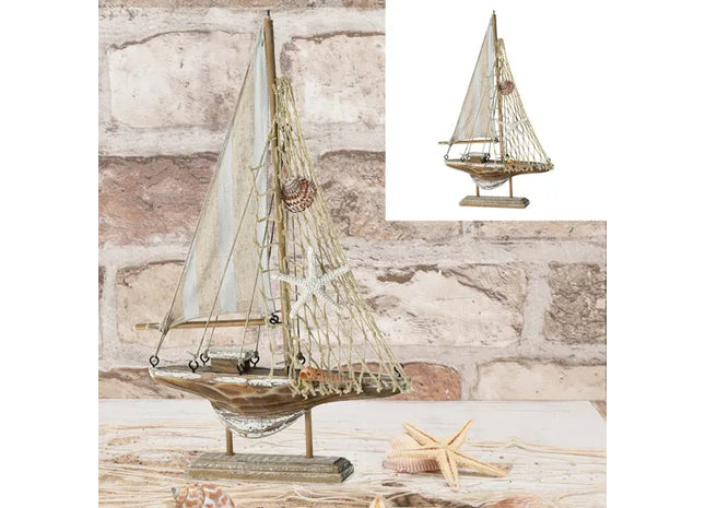 Dekoratives Segelboot Modell - Natur/Grau, Mittel, ca. 32cm Hoch, Maritime Wohnraumdeko TK Gruppe® Grosshandel 