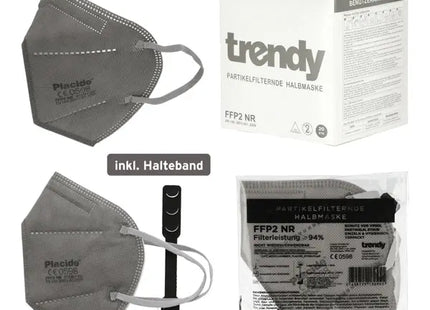 Graue FFP2 NR Schutzmaske von Trendy – Zuverlässige Sicherheit, 10er Pack TK Gruppe® Grosshandel 