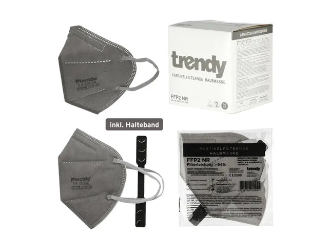 Graue FFP2 NR Schutzmaske von Trendy – Zuverlässige Sicherheit, 10er Pack TK Gruppe® Grosshandel 