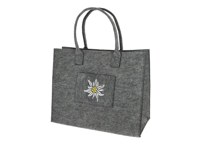 Graue Filztasche mit Edelweiß-Muster, ca. 42cm x 34cm - Elegant & Praktisch TK Gruppe® Grosshandel 