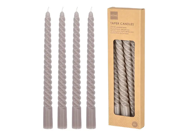Graue Gedrehte Stabkerzen, Groß, 4er-Set, 25cm Höhe - Modernes Design TK Gruppe® Grosshandel 
