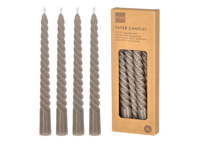 Graue Gedrehte Stabkerzen, Klein, 4er-Set, 20cm Höhe - Stilvolles Design TK Gruppe® Grosshandel 