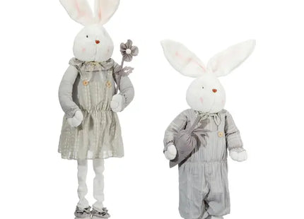 Graue Osterkaninchen, aufrecht stehend, Teleskop, Größe L, 2er-Pack, max. ca. 140cm - Niedliche Osterdekoration! TK Gruppe® Grosshandel 