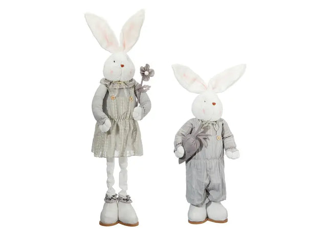 Graue Osterkaninchen, aufrecht stehend, Teleskop, Größe L, 2er-Pack, max. ca. 140cm - Niedliche Osterdekoration! TK Gruppe® Grosshandel 