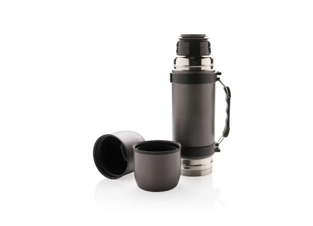 Graue Thermoflasche mit zwei Bechern, doppelwandig isoliert TK Gruppe® Grosshandel 