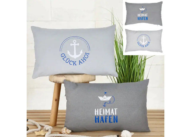 Graues Dekokissen-Set AHOI, 50x30 cm - 2 Stück Gemütliche Polster TK Gruppe® Grosshandel 