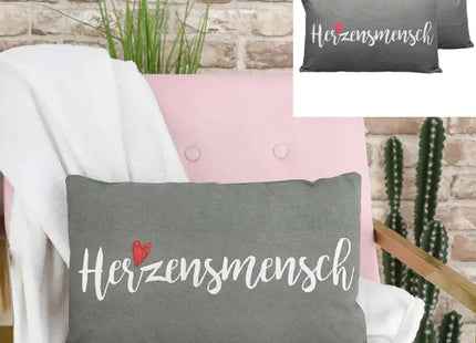 Graues Herzensmensch-Dekokissen, 50x30cm – Gemütlich, Stilvoll, Bequem, Weiches Zierkissen TK Gruppe® Grosshandel 