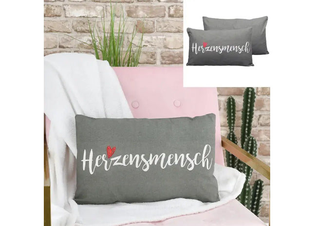 Graues Herzensmensch-Dekokissen, 50x30cm – Gemütlich, Stilvoll, Bequem, Weiches Zierkissen TK Gruppe® Grosshandel 