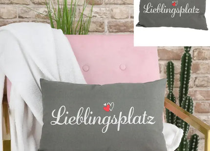 Graues Kissen 'Lieblingsplatz', 50x30cm - Stilvolles und Komfortables Wohnaccessoire TK Gruppe® Grosshandel 