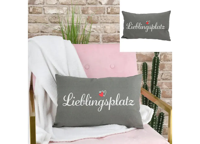 Graues Kissen 'Lieblingsplatz', 50x30cm - Stilvolles und Komfortables Wohnaccessoire TK Gruppe® Grosshandel 