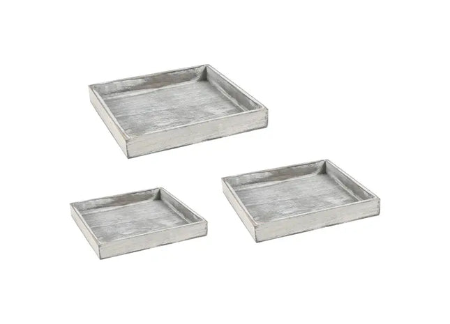 Graues Quadratisches Holztablett-Set, 3-teilig - Modernes Dekoratives Servierset TK Gruppe® Grosshandel 
