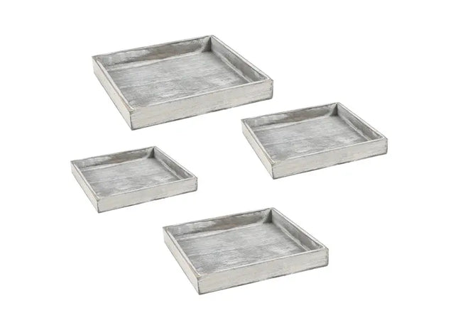 Graues Quadratisches Holztablett-Set, 4-teilig - Moderne Servierhelfer TK Gruppe® Grosshandel 