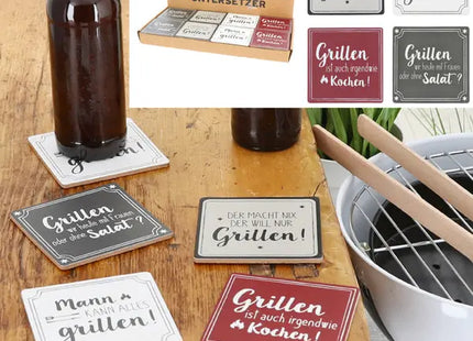 Grill-Motiv Korkuntersetzer, 9,5x9,5cm, 4er Set - Ideal für BBQ-Liebhaber TK Gruppe® Grosshandel 