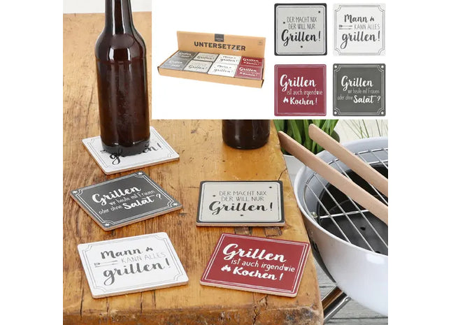 Grill-Motiv Korkuntersetzer, 9,5x9,5cm, 4er Set - Ideal für BBQ-Liebhaber TK Gruppe® Grosshandel 