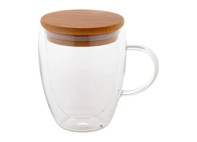 Grobina Glas-Thermobecher, 350 ml – durchsichtiger Isolierbecher mit natürlicher Note TK Gruppe® Grosshandel 