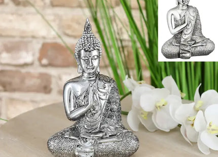Große Buddha Statue Silber, Sitzend, 17,5cmH - Dekorative Zen-Figur TK Gruppe® Grosshandel 