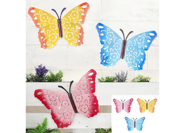 Große Bunte Schmetterlings-Wanddekoration, 3er-Set, Breite ca. 40 cm TK Gruppe® Grosshandel 