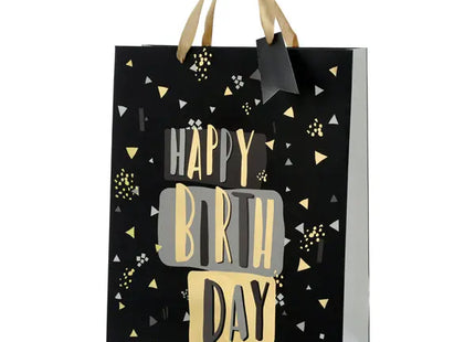 Große Elegante Geschenktüte Schwarz, Happy Birthday, 32 cm Höhe TK Gruppe® Grosshandel 