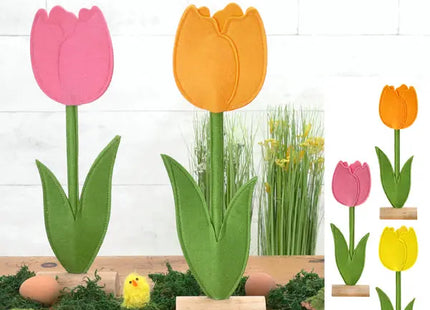 Große Filztulpen auf Holzsockel, 3er-Set, Design 1, ca. 40cm - Stilvolle Deko TK Gruppe® Grosshandel 