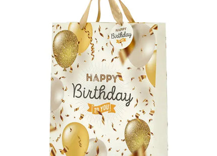 Große Geburtstagsgeschenktüte in Gold mit Ballon-Motiv, 32 cm TK Gruppe® Grosshandel 
