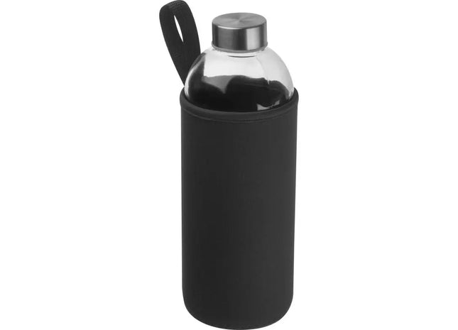 Große Glas-Trinkflasche mit schwarzem Neoprenüberzug 1000ml - Stil & Schutz TK Gruppe® Grosshandel 
