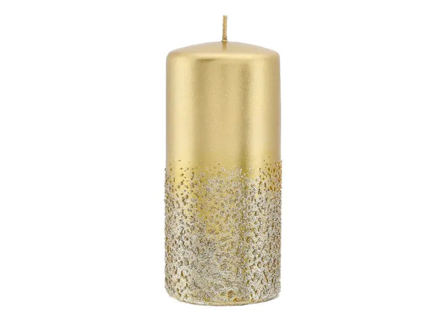 Große Goldene Stumpenkerze Metallic Glitzer Effekt 15cm - Eleganz pur TK Gruppe® Grosshandel 