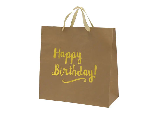 Große Kraftpapier-Geschenktüte Happy Birthday, 38cm Höhe – Perfekt für umweltfreundliche Verpackung TK Gruppe® Grosshandel 