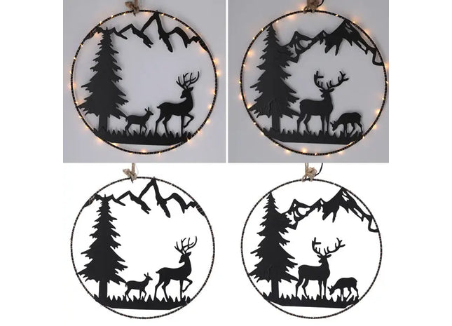 Große LED Hänger mit Waldmotiv, 2er-Set, Durchmesser 30 cm TK Gruppe® Grosshandel 