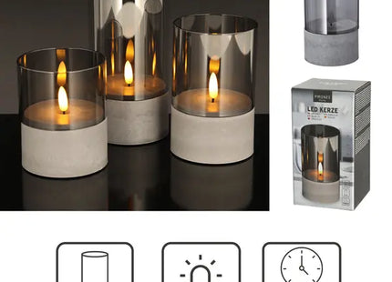 Große LED Kerze im Zementhalter, New Flame, 8x15cm TK Gruppe® Grosshandel 