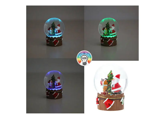 Große LED Schneekugel, Weihnachtsmann mit Baum, 11 cm - Zauberhafte Winterdeko TK Gruppe® Grosshandel 