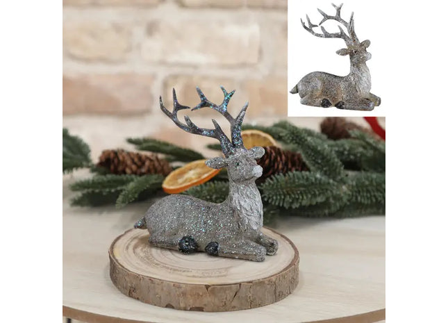 Große Liegende Hirsch Figur, Braun, 11,5cmH - Dekoratives Wald-Ornament TK Gruppe® Grosshandel 