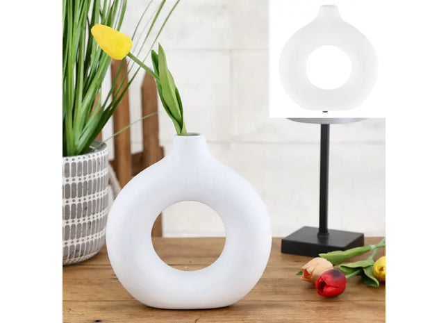 Große Mattweiße Keramikvase, Modernes Design, ca. 18x6x19 cm TK Gruppe® Grosshandel 