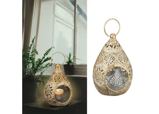 Große Metall-Laterne mit Glas und Mandala-Design, Höhe ca. 19,5 cm TK Gruppe® Grosshandel 