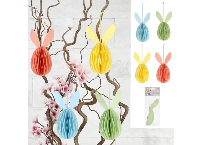 Große Osterhase Waben-Hänger, 4er-Set, 16.5cm Hoch TK Gruppe® Grosshandel 