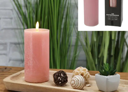 Große Rosa LED Kerze 'New Flame', Rost-Look, 7,5x15cm - Antik-Stil Deko TK Gruppe® Grosshandel 