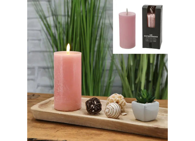 Große Rosa LED Kerze 'New Flame', Rost-Look, 7,5x15cm - Antik-Stil Deko TK Gruppe® Grosshandel 