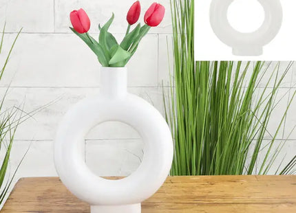 Große Runde Keramikvase, Weiß, 30cm Hoch, Elegante Raumdekoration TK Gruppe® Grosshandel 