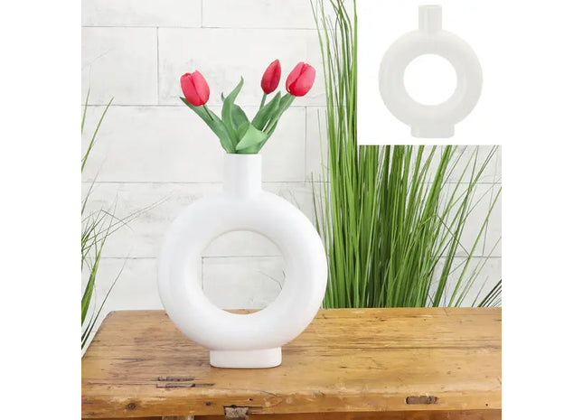 Große Runde Keramikvase, Weiß, 30cm Hoch, Elegante Raumdekoration TK Gruppe® Grosshandel 