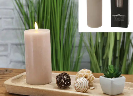 Große Rustikale Graue LED Kerze 'New Flame', 7,5x15cm - Elegante Beleuchtung TK Gruppe® Grosshandel 