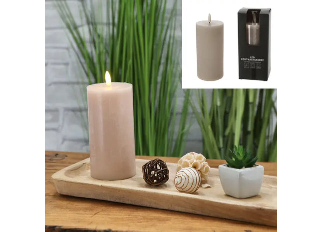 Große Rustikale Graue LED Kerze 'New Flame', 7,5x15cm - Elegante Beleuchtung TK Gruppe® Grosshandel 