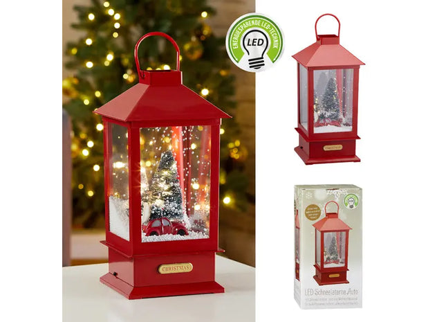 Große Schneelaterne mit Auto-Motiv, Ca. 40cm – Festliche Winterdeko TK Gruppe® Grosshandel 
