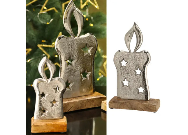 Große Silberne Kerze auf Sockel - Elegante Raumdekoration, ca. 26cm Höhe TK Gruppe® Grosshandel 