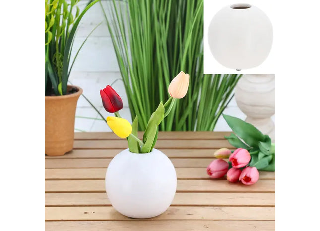 Große Vase aus Keramik, Mattweiß, 12x12x11cm - Stilvolle Tischdekoration TK Gruppe® Grosshandel 