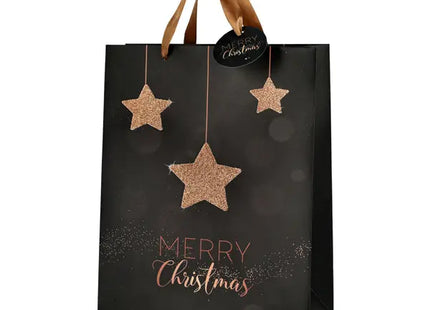 Große Weihnachtsgeschenktüte, Schwarz mit Stern, 32 cm Höhe TK Gruppe® Grosshandel 